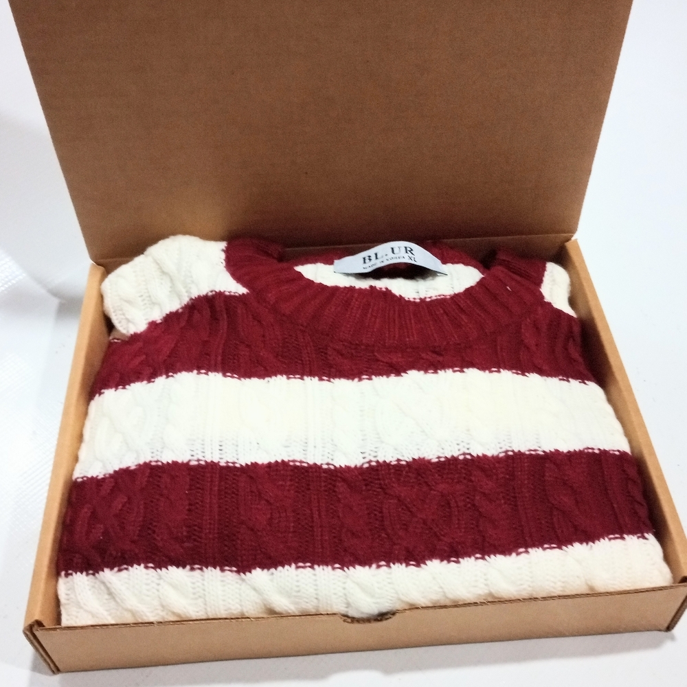 Brand New BL.UR Men's Striped Crew Neck Knit Long Sleeve Sweater